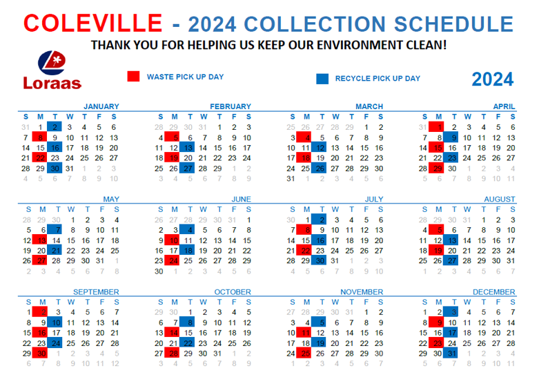 Loraas Collection Schedule 2024 RM of Oakdale / Coleville Sk.